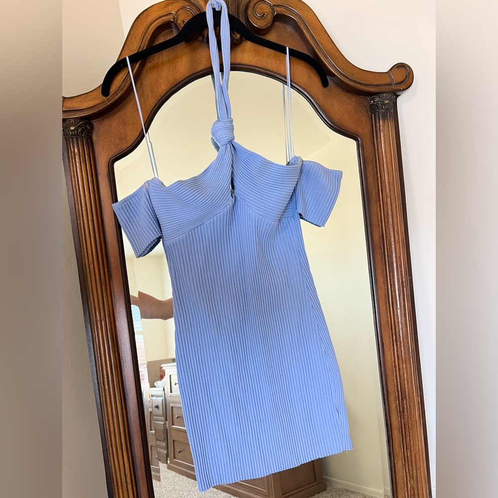Zara Light Blue Ribbed Knit Dress